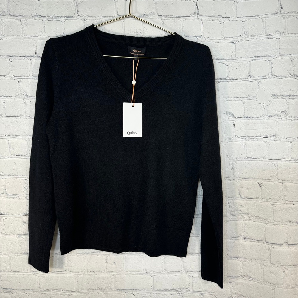 NEW Quince Mongolian Cashmere V-Neck Sweater Black Womens Small